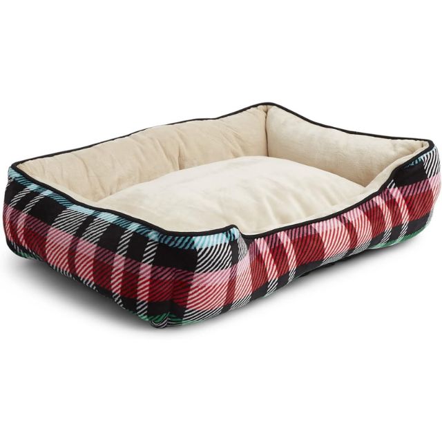 Vera Bradley Fleece Plush Pet Bed, Ribbons Plaid, Small - Medium