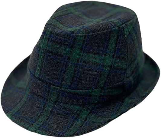 WITHMOONS Tartan Plaid Check Pattern Fedora Hat-Green