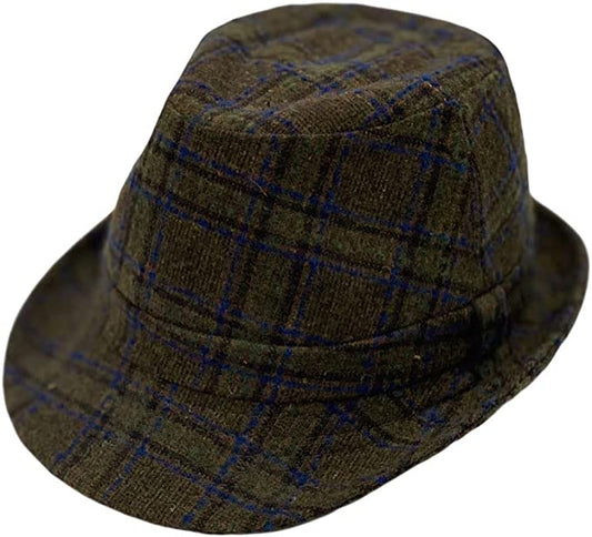 WITHMOONS Tartan Plaid Check Pattern Fedora Hat-Olive