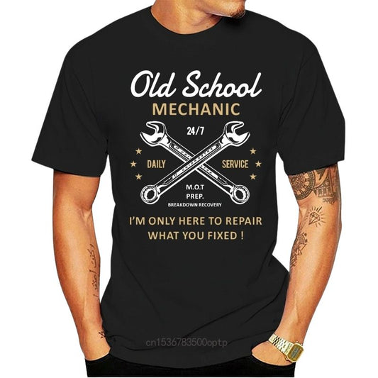 Old School Mechanic Unisex T-Shirt-Black