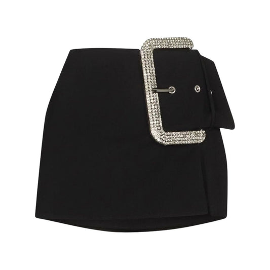 High Waist Diamond Buckle Mini Skirt-Black