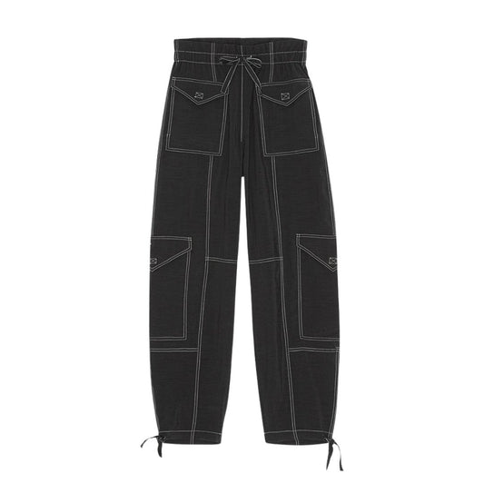 High Waist Wide Leg Cargo Pants-Black