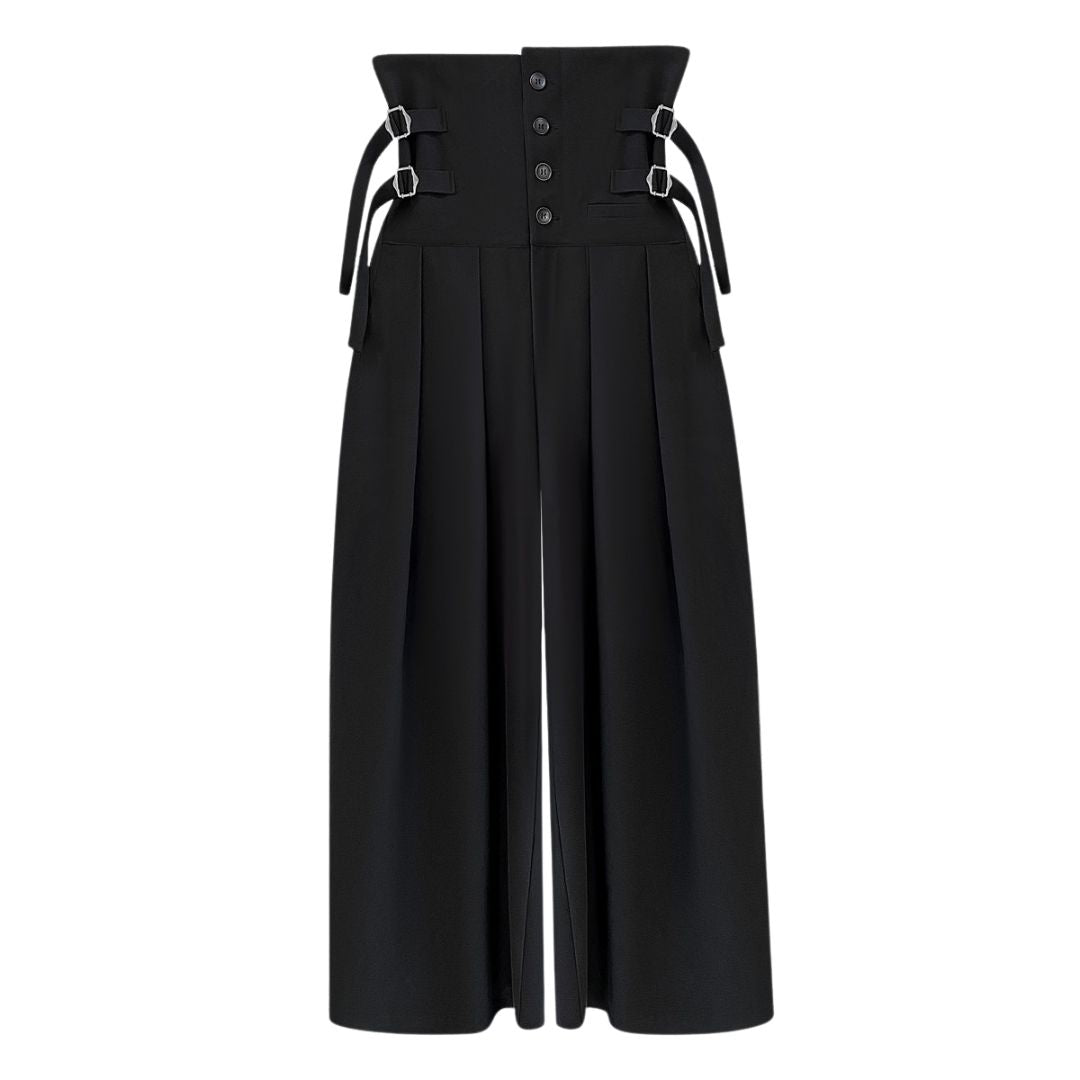 High Waist Wide Leg Black Pants-Black