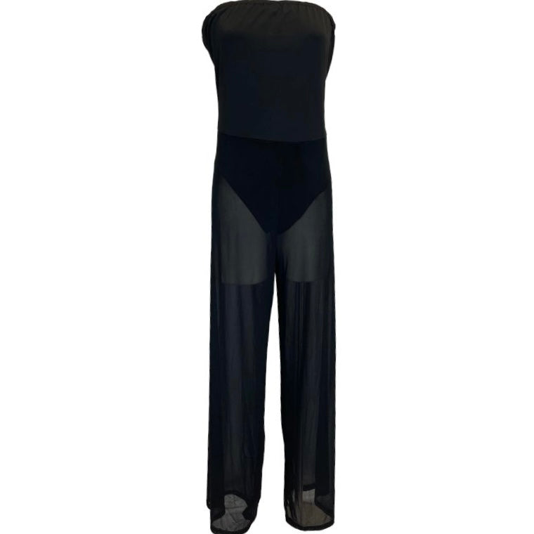 Tube Top Mesh Jumpsuit-Black NWT