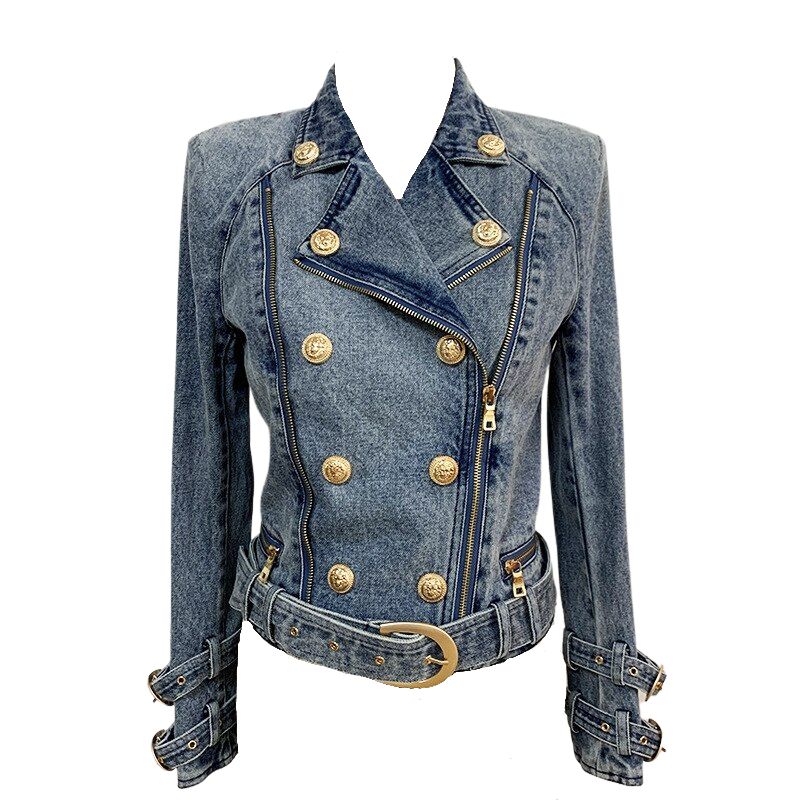 Button Buckle Denim Jacket-Blue
