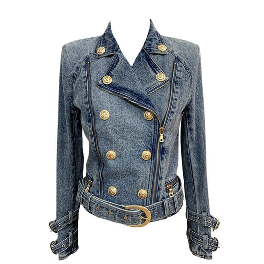 Button Buckle Denim Jacket-Blue