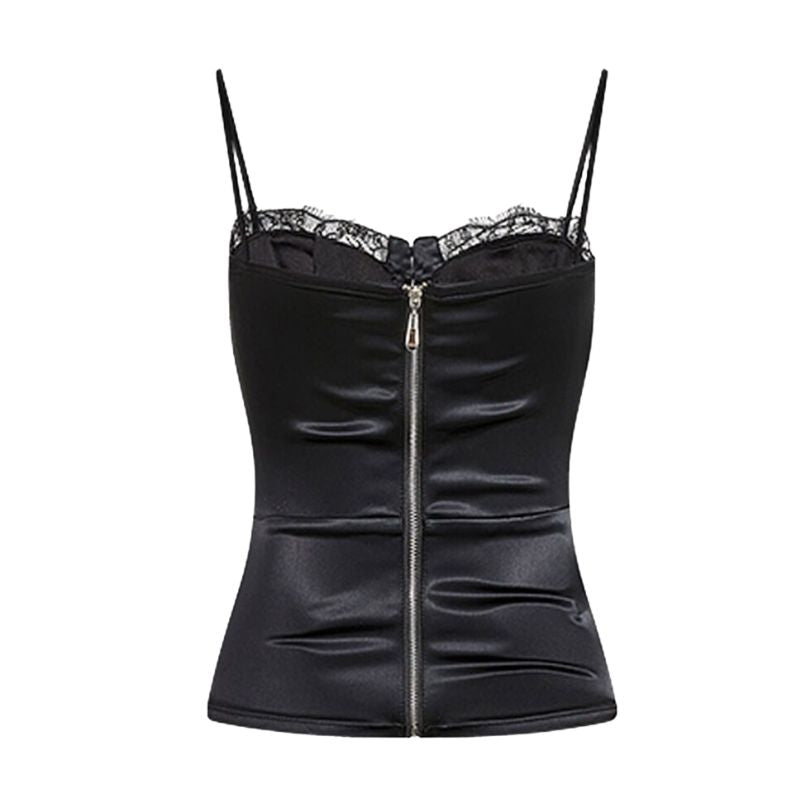 Lace Trim Cami Top-Black