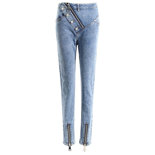 High Waist Denim Pencil Jean Pants-Blue