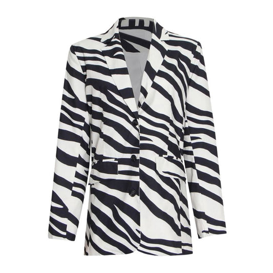 Long Sleeve Zebra Print Blazer Jacket-Mult