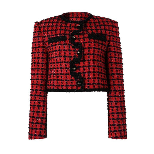 Long Sleeve Plaid Cropped Jacket-Multi