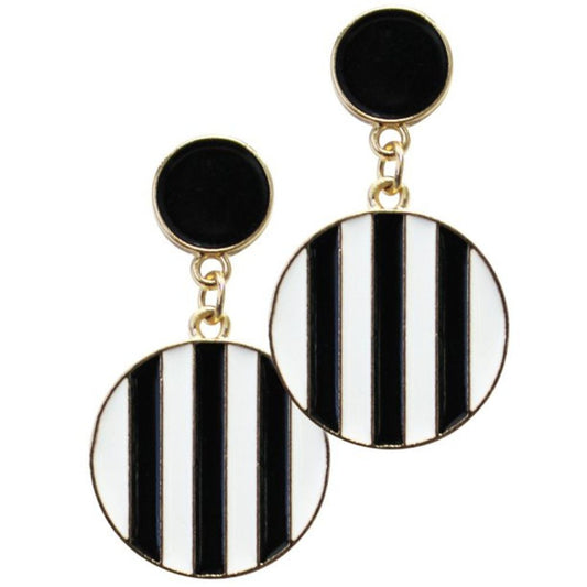 Black White Striped Drop Earrings-Multiple Options