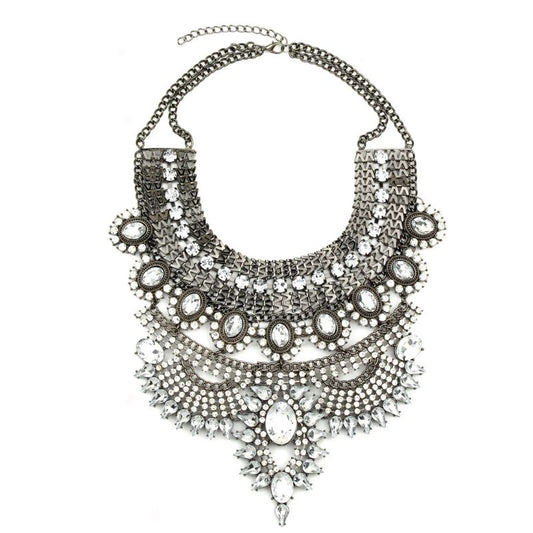 Eye Candy Los Angeles Large Statement Choker Collar Necklace-Silver White