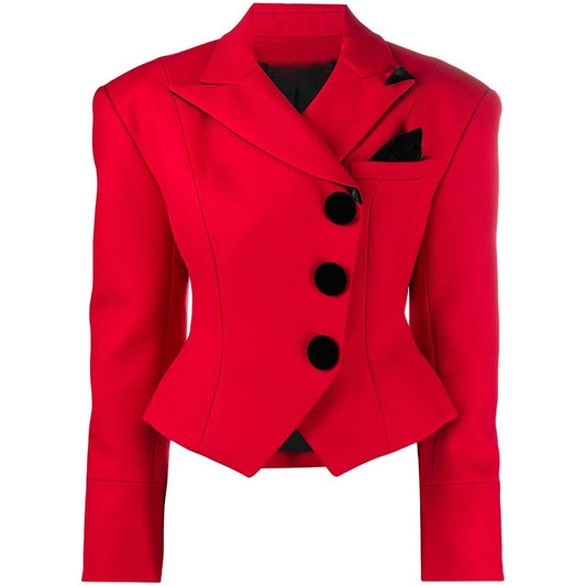 Cropped Suit Jacket Blazer-Red