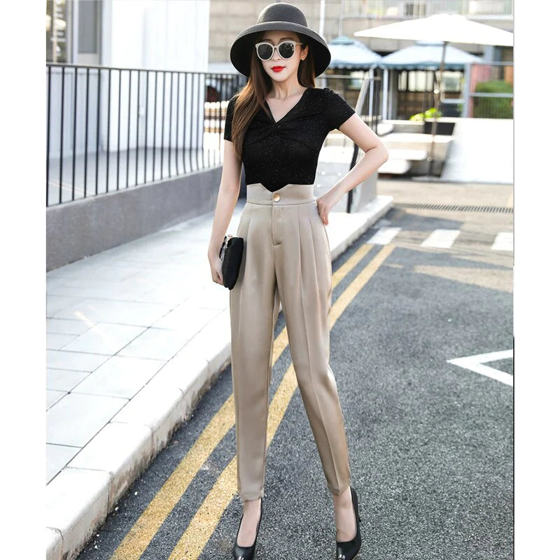 High Waist Harem Pants-Black/Beige