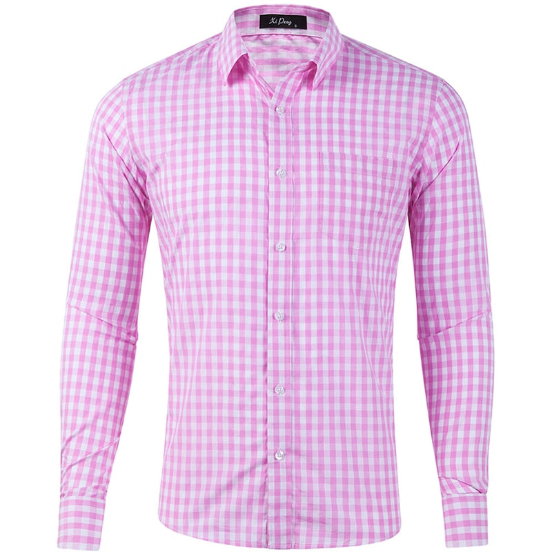 Gingham Plaid Long Sleeve Button Down Slim Fit Dress Shirt-Multiple Options