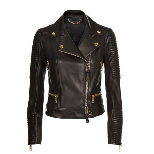 Faux Leather Motorcycle Jacket-Black