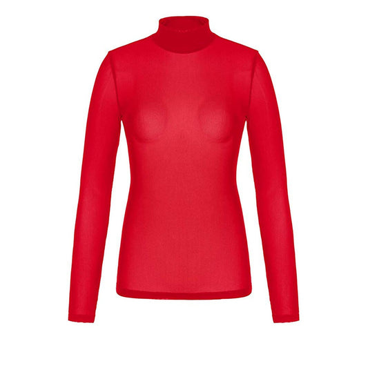 Long Sleeve Sheer Mesh Turtleneck-Red