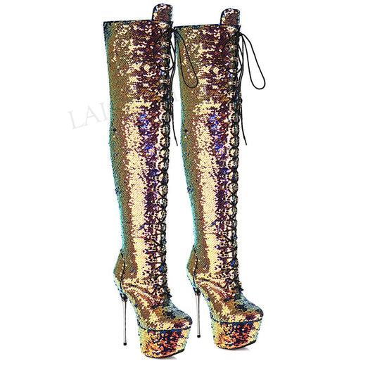 Over Knee Sequin Heel Boots-Multiple Options