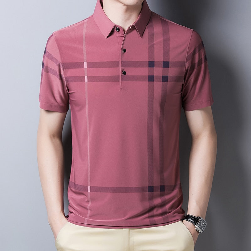 Plaid Short Sleeve Breathable Polo Shirt Men-Multiple Options