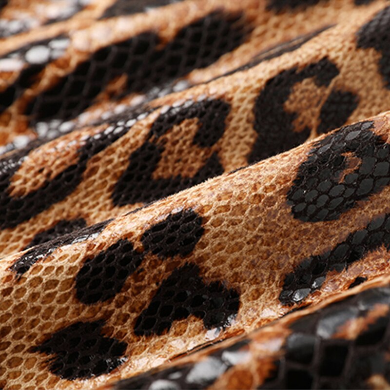 Snakeskin Leopard Pattern Belted PU Trench Coat-Multi