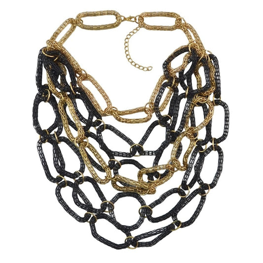 Vintage Multilayer Chain Statement Necklace-Gold/Black