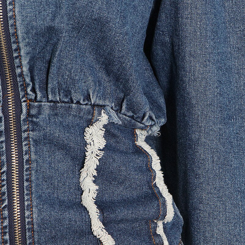 Cropped Denim Jacket-Blue