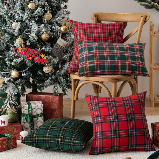 Plaid Xmas Pillow Covers-Multiple Options