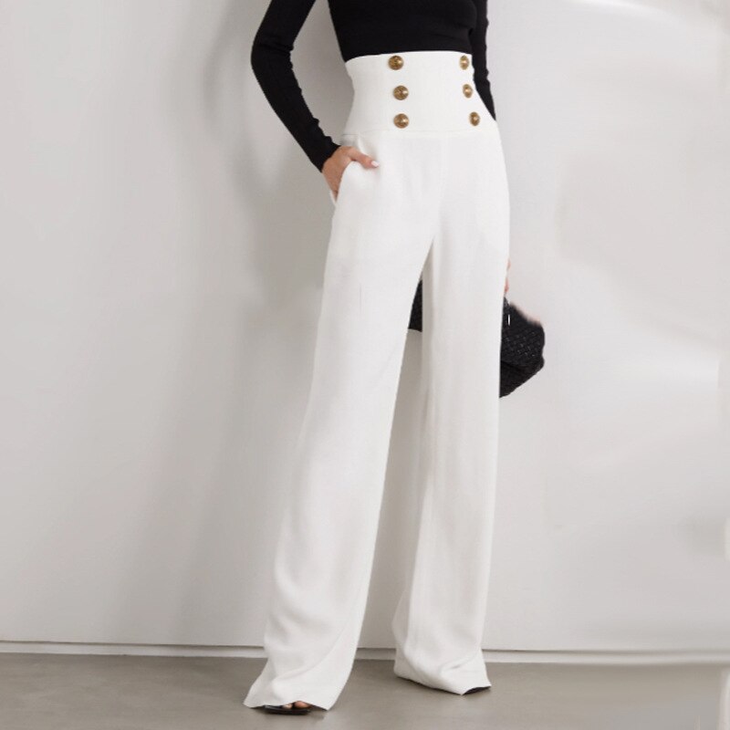 Double Breasted Gold Metal Lion Button High Waist Flare Pants NWT