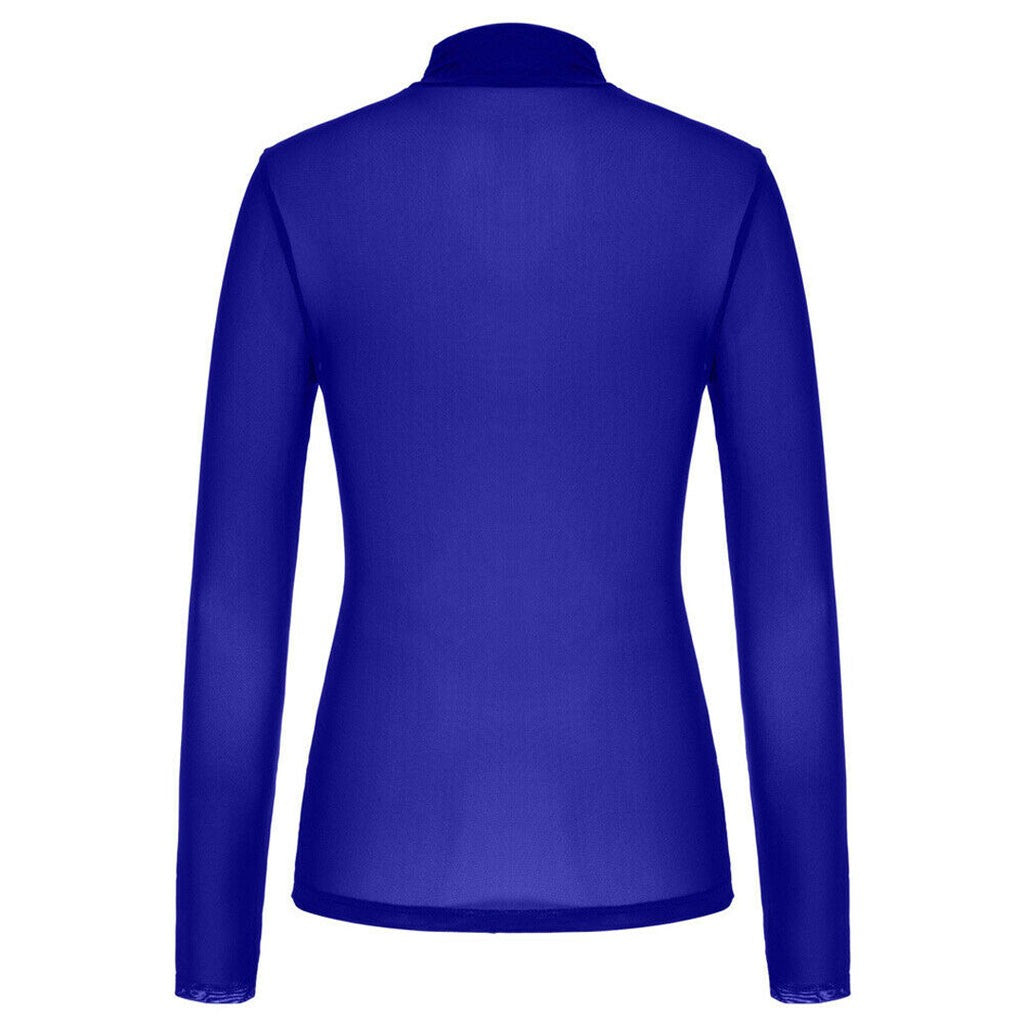 Long Sleeve Sheer Mesh Turtleneck-Blue
