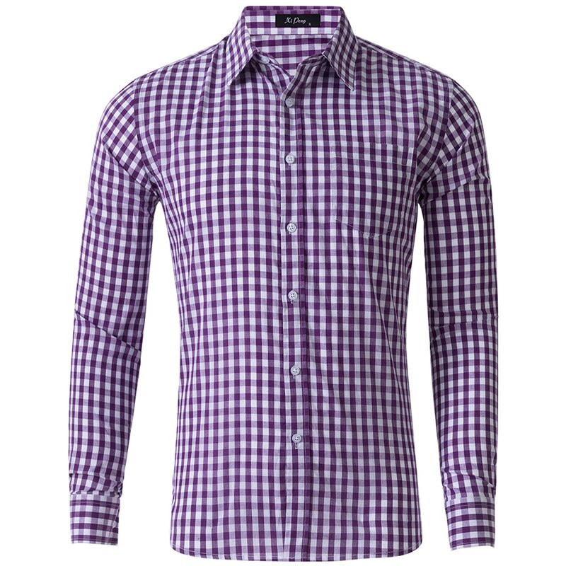 Gingham Plaid Long Sleeve Button Down Slim Fit Dress Shirt-Multiple Options