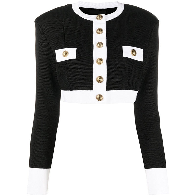 Knitted Cardigan Jacket - Black/ White