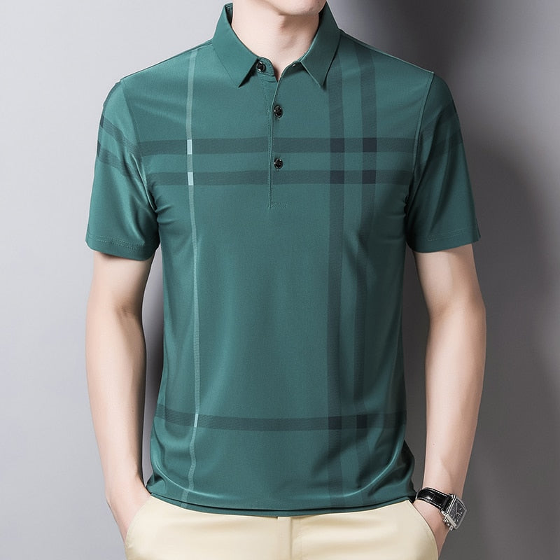 Plaid Short Sleeve Breathable Polo Shirt Men-Multiple Options