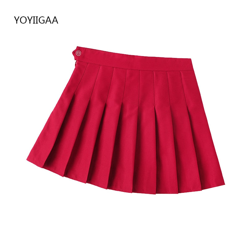 High Waist Pleated A-line Skirts-Red/Multiple Options