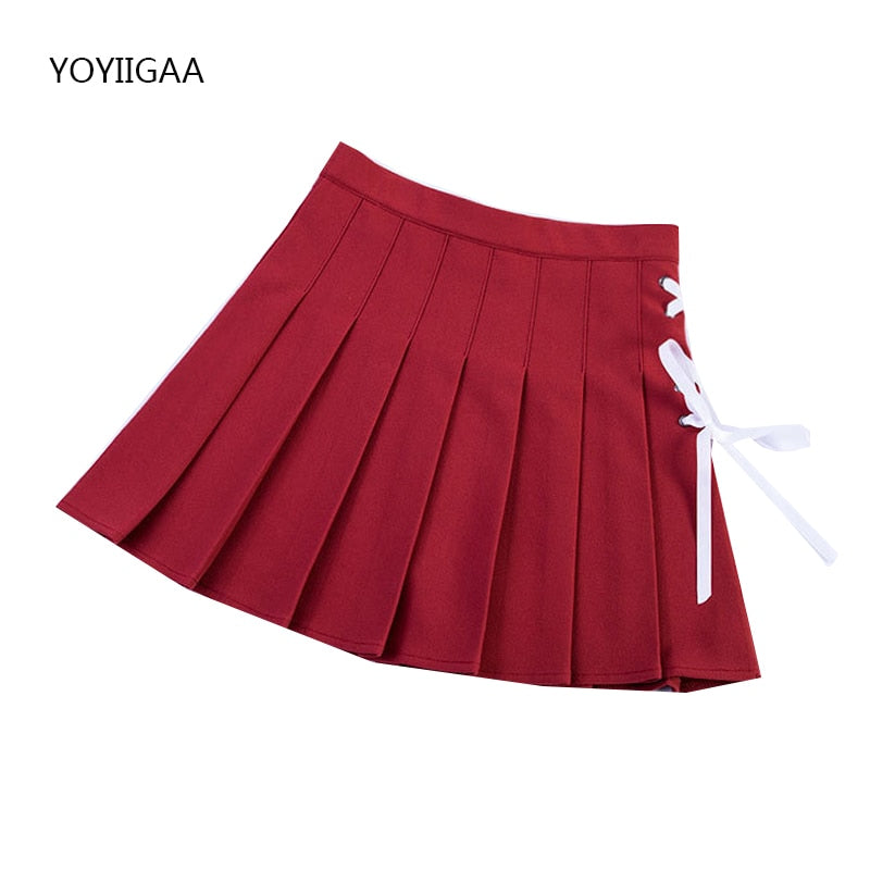 High Waist Pleated A-line Skirts-Red/Multiple Options