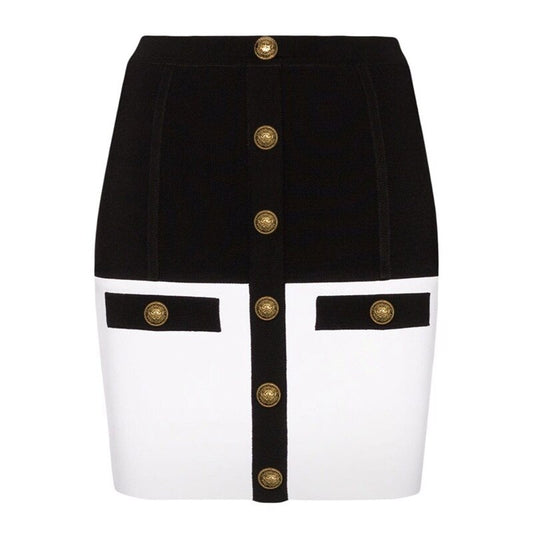 Gold Button Pencil Skirt-Black/White