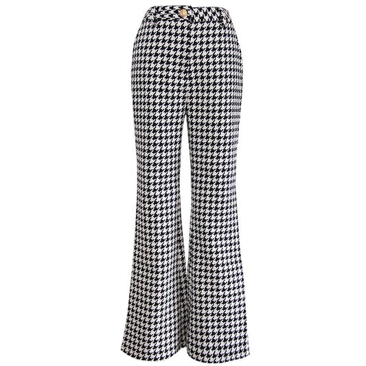 High Waisted Wide Leg Flared Pants-Houndstooth