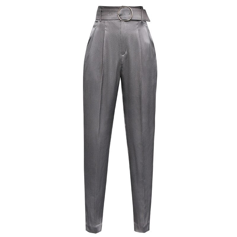 High Waist Satin Harem Pants-Grey