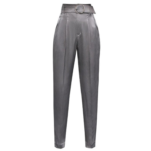 High Waist Satin Harem Pants-Grey