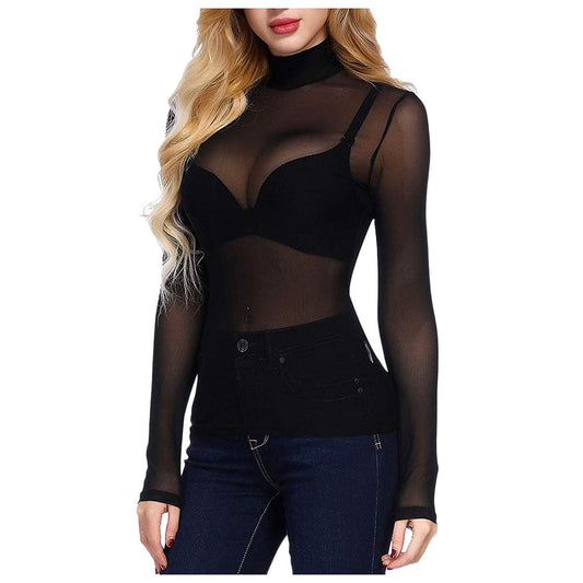 Long Sleeve Sheer Mesh Black Turtleneck-Multiple Options