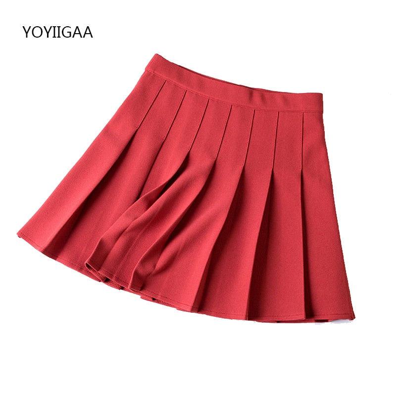 High Waist Pleated A-line Skirts-Red/Multiple Options