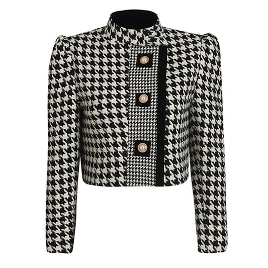 Cropped Blazer Jacket-Houndstooth