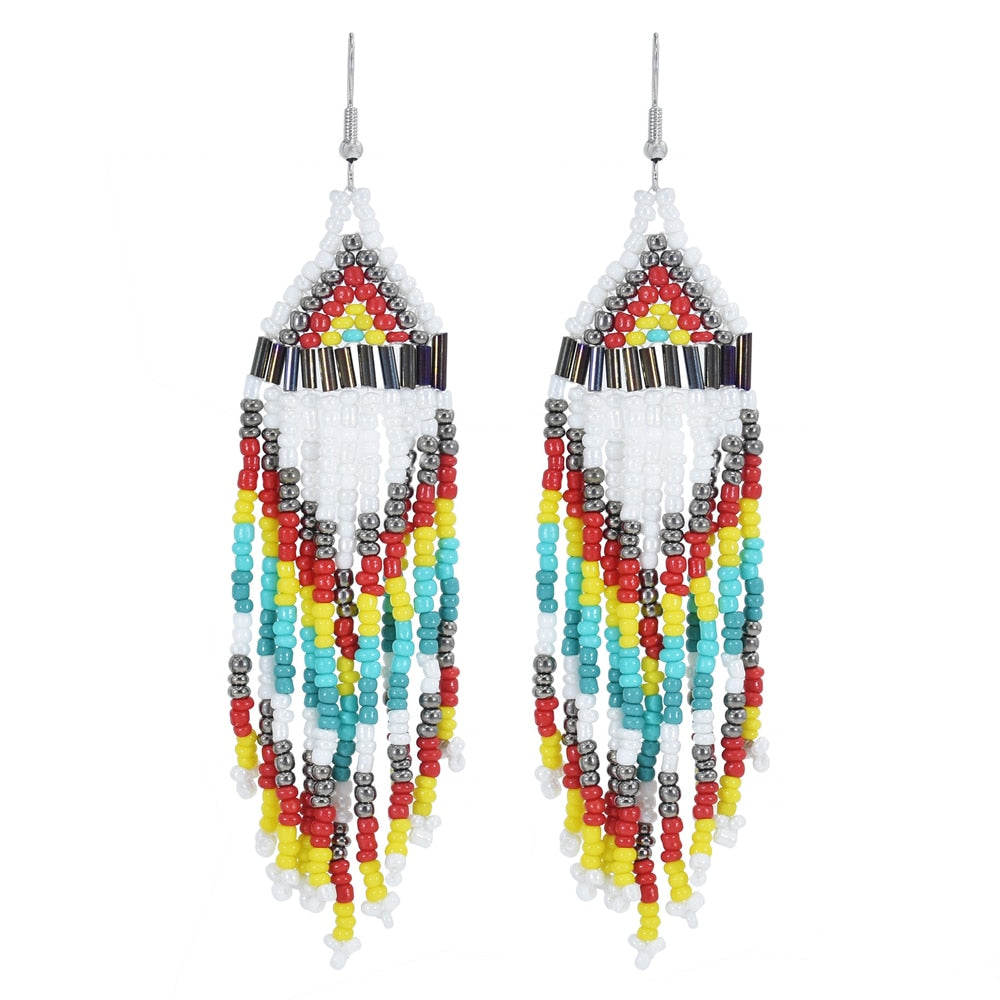 Beaded Bib Statement Choker Necklace/Earrings/Set-Multicolor
