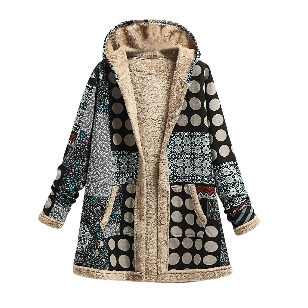 Fleece Hooded Long Jacket Coat with Pockets