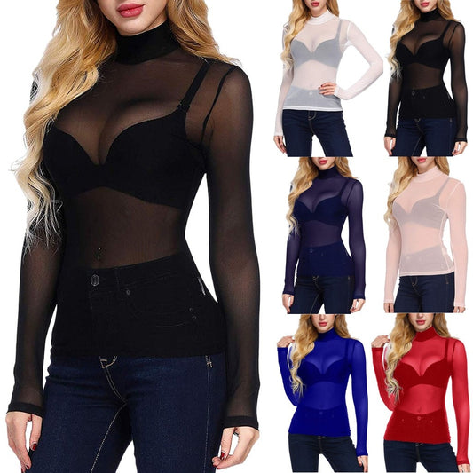 Long Sleeve Sheer Mesh Turtleneck-Multiple Options
