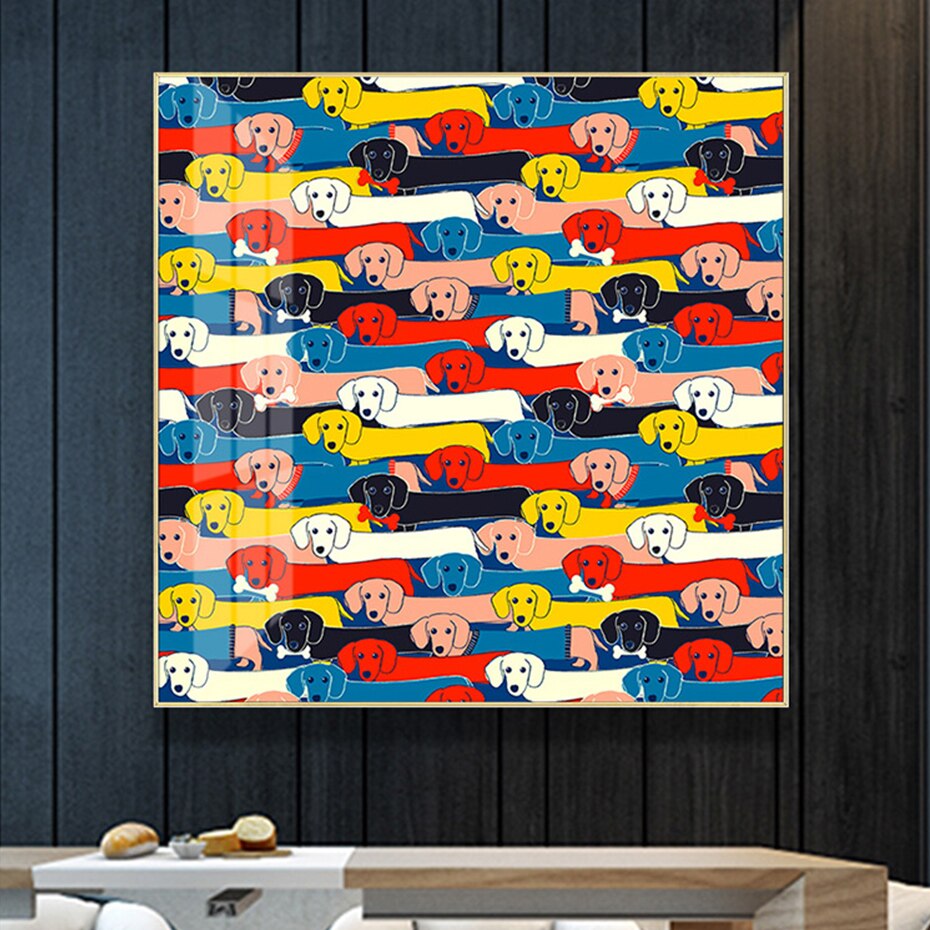 Kawaii Creative Colored Dog Canvas Wall Art Print-Multiple Options