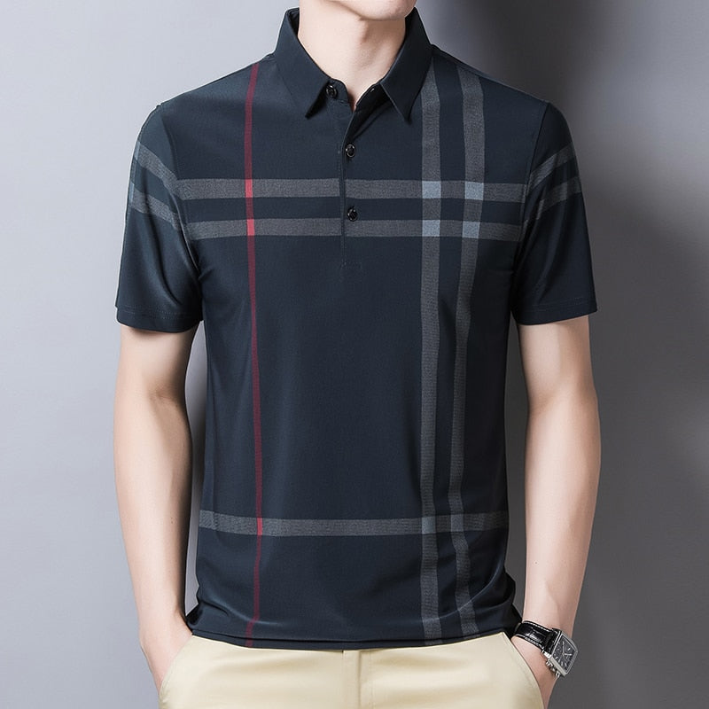 Plaid Short Sleeve Breathable Polo Shirt Men-Multiple Options