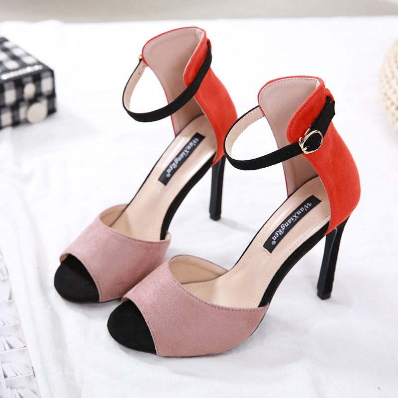 One Buckle High Heel Peep Toe Sandals