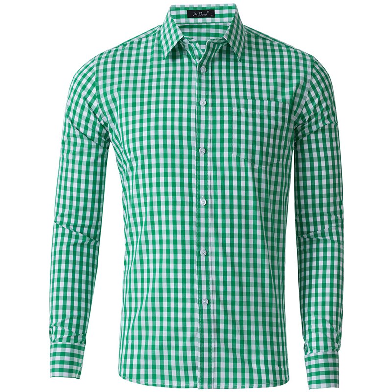 Gingham Plaid Long Sleeve Button Down Slim Fit Dress Shirt-Multiple Options
