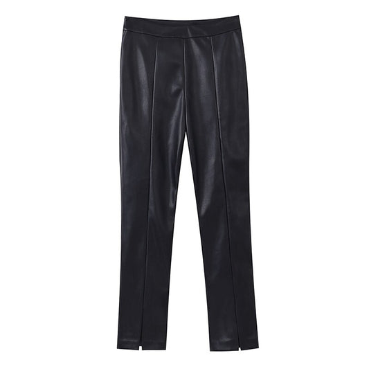 Faux Leather Skinny Pants-PU Black/Beige