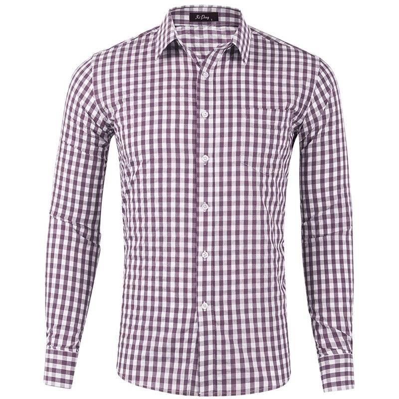 Gingham Plaid Long Sleeve Button Down Slim Fit Dress Shirt-Multiple Options